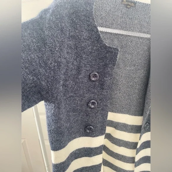 Italian Long Cardigan Sweater NAVY & WHITE STRIPE size L NWOT - Picture 3 of 5